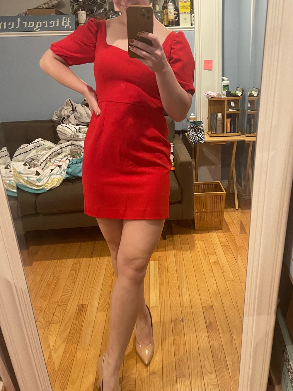 NWOT French Connection Red Puff Sleeve Mini Dress - Picture 3 of 3
